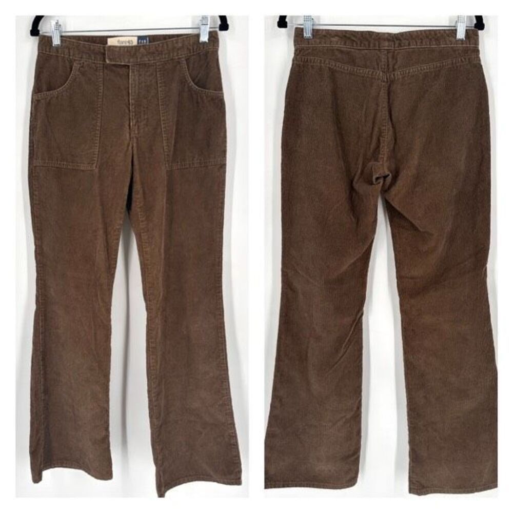 Vintage 90s Gap Womens Corduroy Low-Rise Flare Pants Brown Dark Wash Jr Size 6